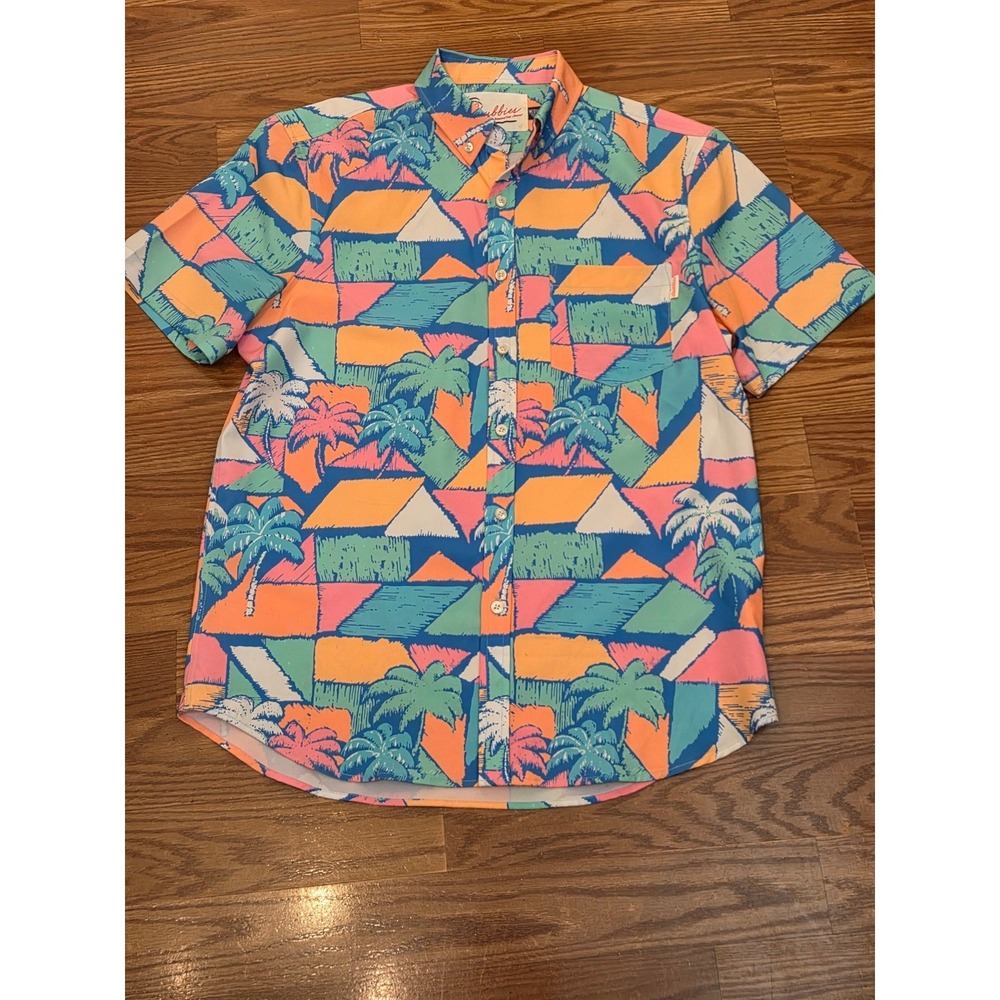 Chubbies Mens Medium Tropical Palm Tree Geometric Short Sleeve Button Down Shirt